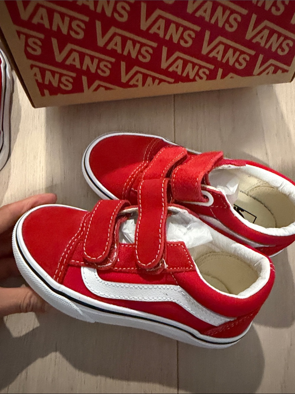 Vans Kids Red White Velcro Sneakers
